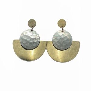 Silver Disc & Gold Half Moon Earrings, Lunar Style, Handcrafted